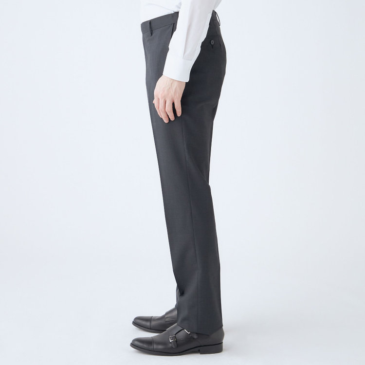 ジョンピアースブラック 【JOHN PEARSE Black SELECT LINE】【春夏】ウールブレンド 0タックパンツ/グレー×チェック/ウエストムーブ仕様/ULTRA LIGHT SPEC※裾上げ必要 グレー濃色