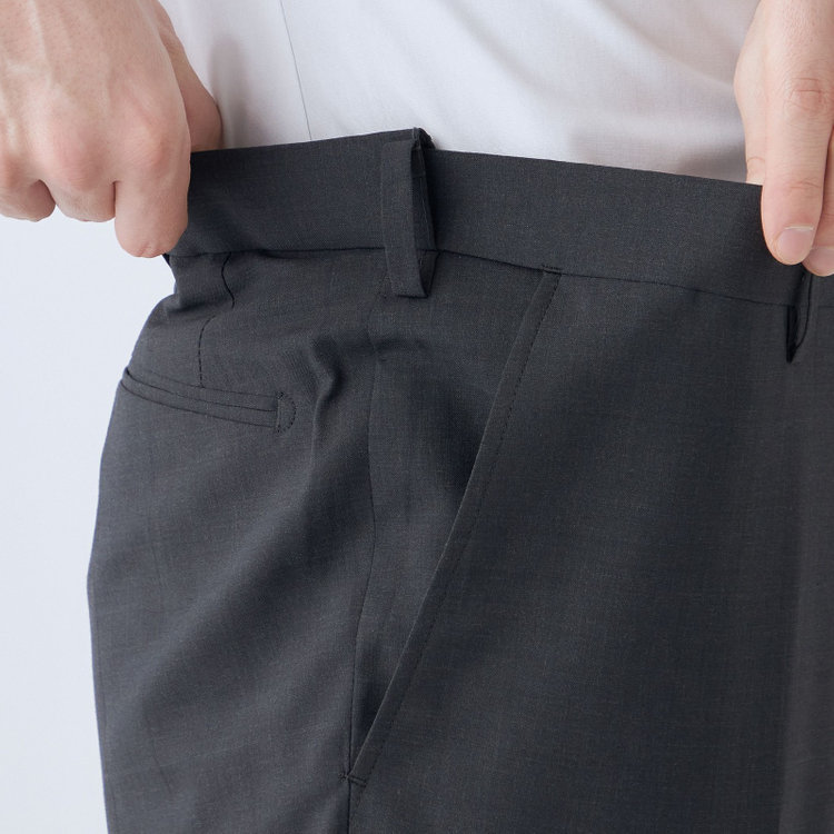 ジョンピアースブラック 【JOHN PEARSE Black SELECT LINE】【春夏】ウールブレンド 0タックパンツ/グレー×チェック/ウエストムーブ仕様/ULTRA LIGHT SPEC※裾上げ必要 グレー濃色