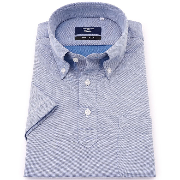 ＪＰコンフォート ネイビー 【半袖】【JOHN PEARSE comfort navy】【ノーアイロン】ボタンダウンビズポロシャツ プルオーバータイプ/サックス/ULTRA MOVE/ニット素材 紺淡色