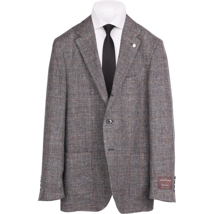 ジョンピアースブラック 【JOHN PEARSE BLACK】【春夏】リネンウール3釦段返りシングルジャケット/ブラウン×チェック/ANGELICO woven in italy ブラウン系(茶)