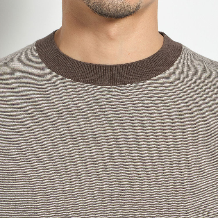 スタンリーブラッカ 【stanley blacker new york】【半袖】ボーダーニットティー/ブラウン 茶中間