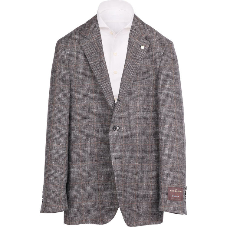 ジョンピアースブラック 【JOHN PEARSE BLACK】【春夏】リネンウール3釦段返りシングルジャケット/ブラウン×チェック/ANGELICO woven in italy ブラウン系(茶)