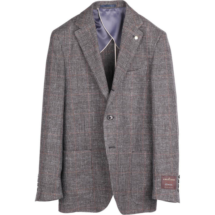 ジョンピアースブラック 【JOHN PEARSE BLACK】【春夏】リネンウール3釦段返りシングルジャケット/ブラウン×チェック/ANGELICO woven in italy ブラウン系(茶)