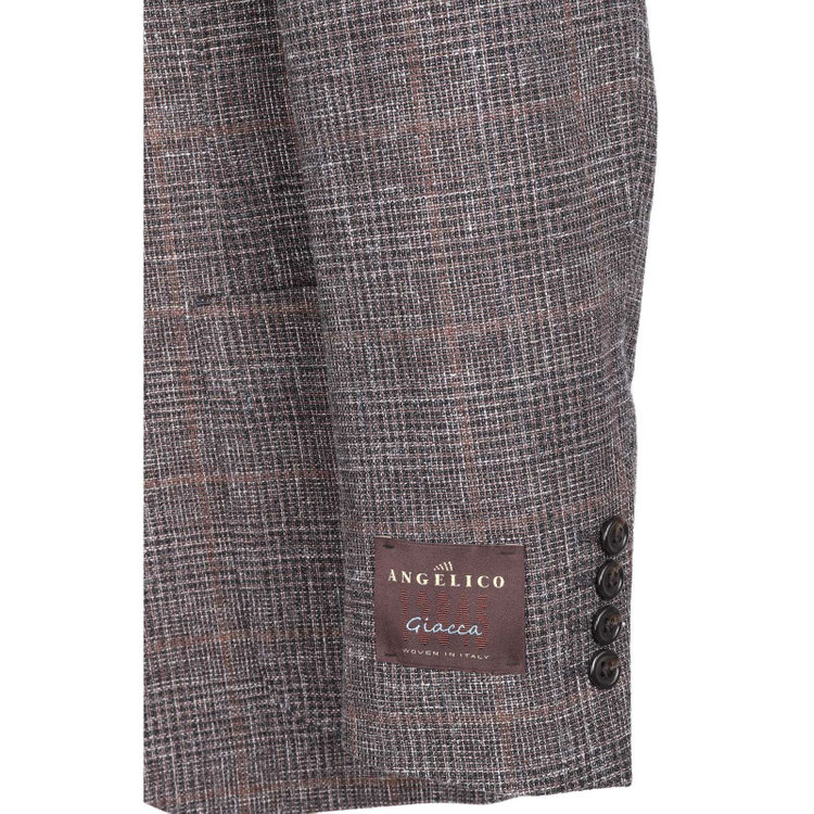 ジョンピアースブラック 【JOHN PEARSE BLACK】【春夏】リネンウール3釦段返りシングルジャケット/ブラウン×チェック/ANGELICO woven in italy ブラウン系(茶)