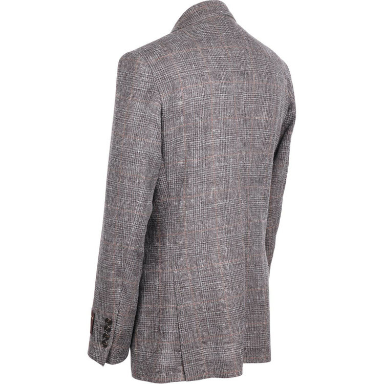 ジョンピアースブラック 【JOHN PEARSE BLACK】【春夏】リネンウール3釦段返りシングルジャケット/ブラウン×チェック/ANGELICO woven in italy ブラウン系(茶)