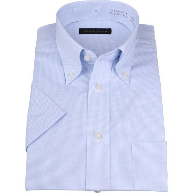 ＤＵＫＥ ＭＯＲＧＡ 【半袖】【DUKEMORGAN】ボタンダウンドレスシャツ/ブルー＆ホワイト×チェック ブルー系(青)