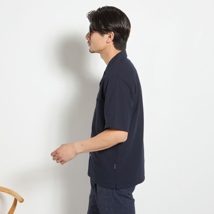 スタンリーブラッカ 【stanley blacker new york】【半袖】シアサッカーツーウェイシャツ/ネイビー 紺中間