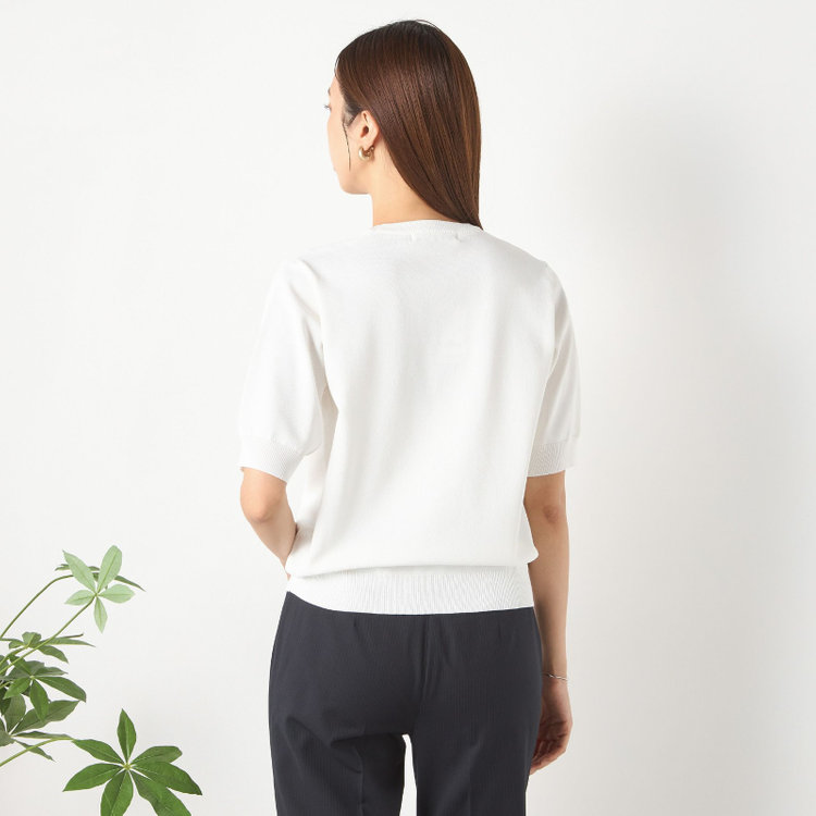 ナチュラル　ビューティー 【NATURAL BEAUTY】【五分袖】クルーネックニット / オフホワイト / UVカット /毛玉レス オフホワイト