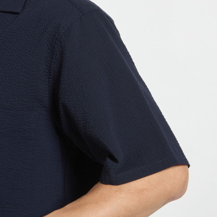 スタンリーブラッカ 【stanley blacker new york】【半袖】シアサッカーツーウェイシャツ/ネイビー 紺中間