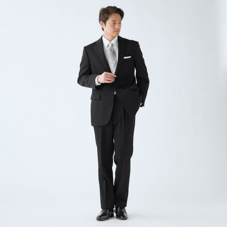ジョンピアース 【JOHN PEARSE White】【秋冬】2釦シングルフォーマルスーツ 1タックパンツ/濃染加工/生活撥水/パンツアジャスター付き/※裾上げ必要 黒