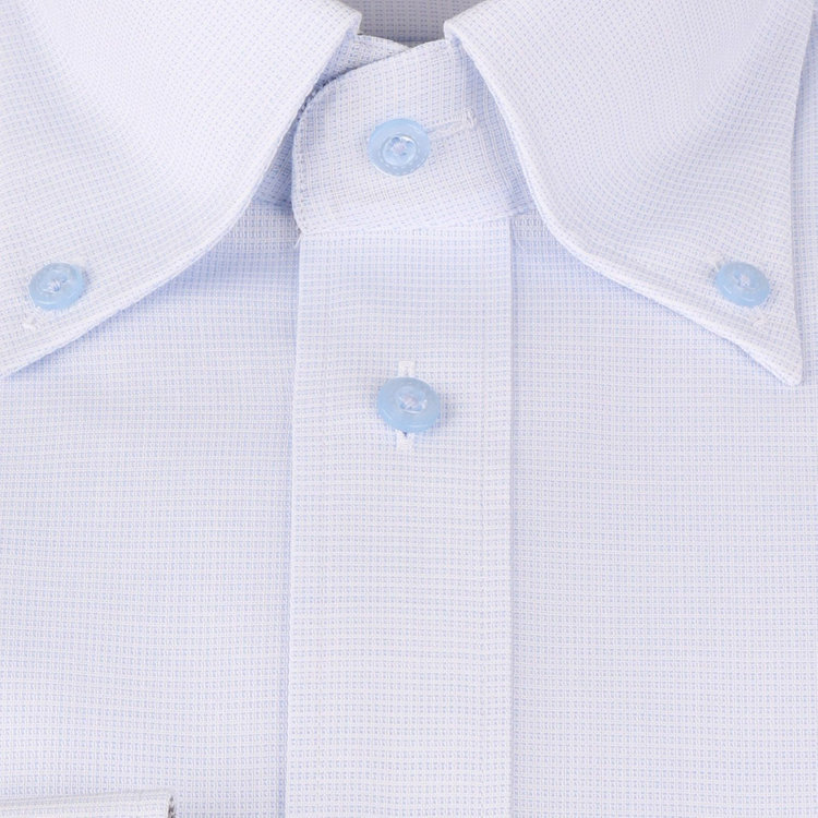 ジョンピアース 【JOHN PEARSE White】【形態安定】ボタンダウンドレスシャツ/ブルー×ドビー/襟袖裏別布：グレー×チェック/ブルー釦/Oil guard ブルー系(青)