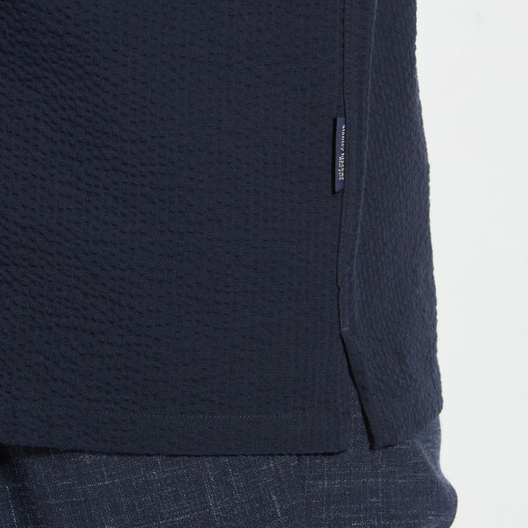 スタンリーブラッカ 【stanley blacker new york】【半袖】シアサッカーツーウェイシャツ/ネイビー 紺中間