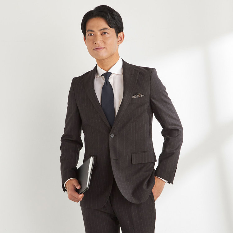 ＪＰ コンフォート 【JOHN PEARSE comfort】【秋冬】2釦シングルスーツ ショートタック/ブラウン×ストライプ/REAL BROWN/NEW ZEALAND WOOLSHOWER CLEAN/SustainaBee Wool/※裾上げ必要 茶中間