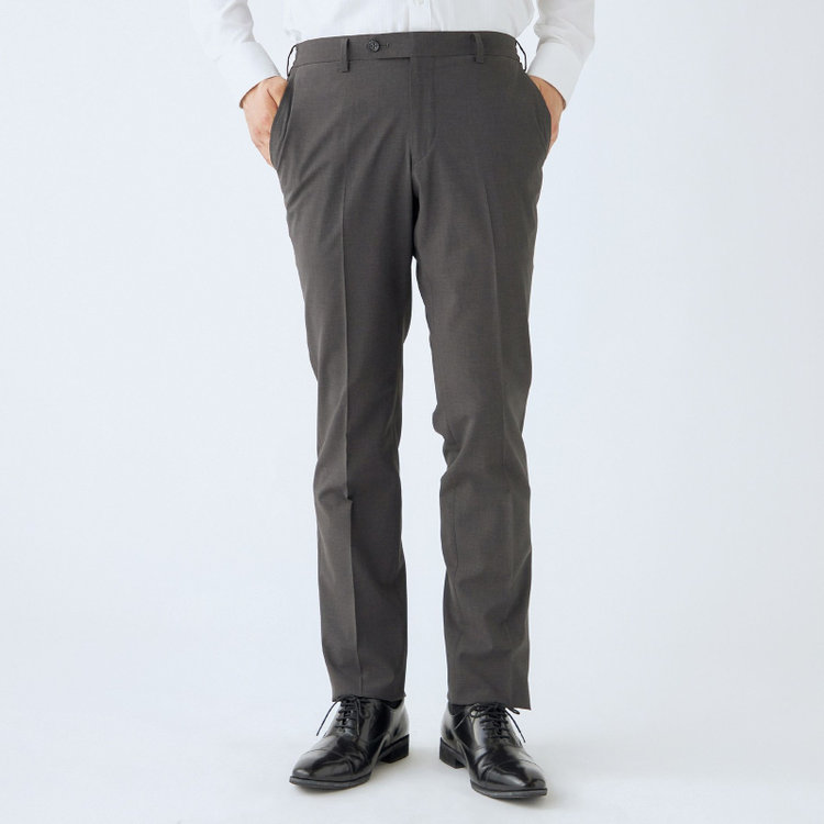ジョンピアースブラック 【JOHN PEARSE Black SELECT LINE】【春夏】機能性ポリエステル 0タックパンツ/グレー/ウエストシャーリング仕様/ULTRA MOVE/※裾上げ必要 グレー濃色