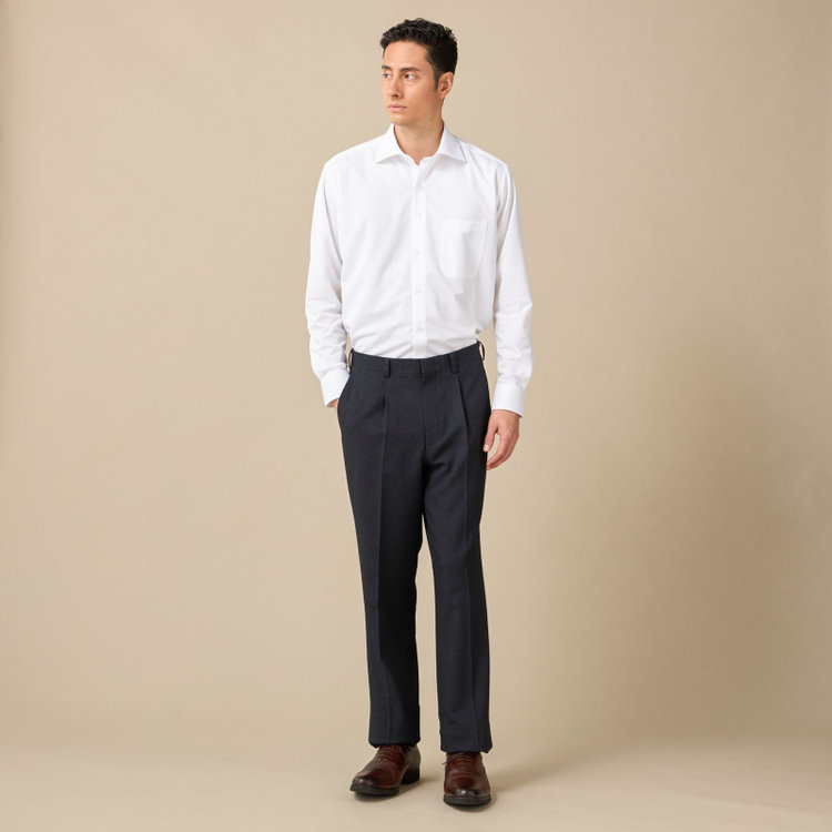 ジョンピアース 【JOHN PEARSE White】【秋冬】1タックパンツ/ネイビー×シャークスキン調 / ウォッシャブル/※裾上げ必要 紺濃色