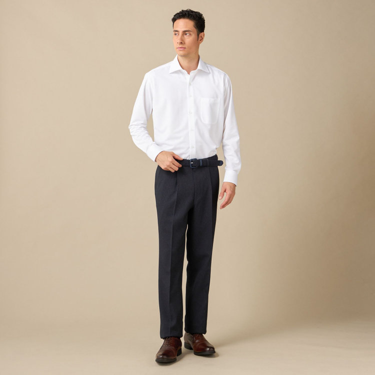 ジョンピアース 【JOHN PEARSE White】【秋冬】1タックパンツ/ネイビー×シャークスキン調 / ウォッシャブル/※裾上げ必要 紺濃色