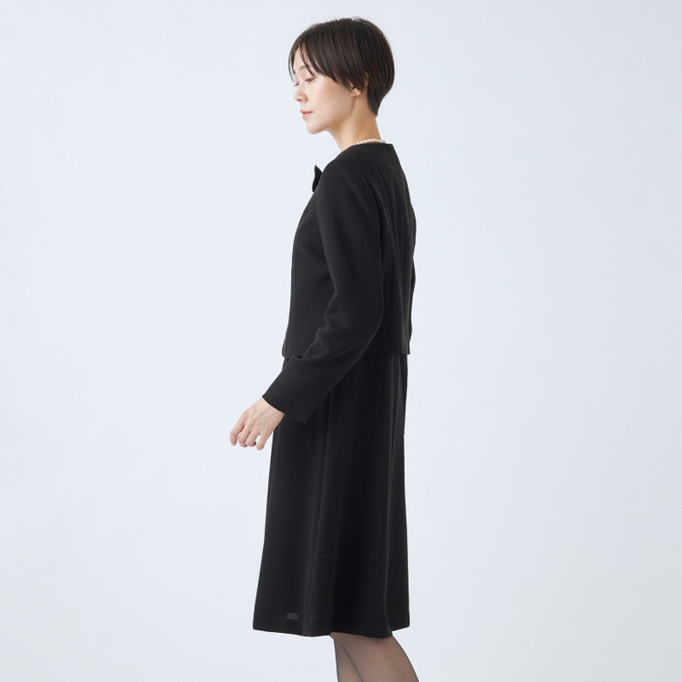 ナチュラル　ビューティー 【NATURAL BEAUTY】【年間】レディースフォーマル/ノーカラーアンサンブル/ウエスト切替5分袖ワンピース 黒