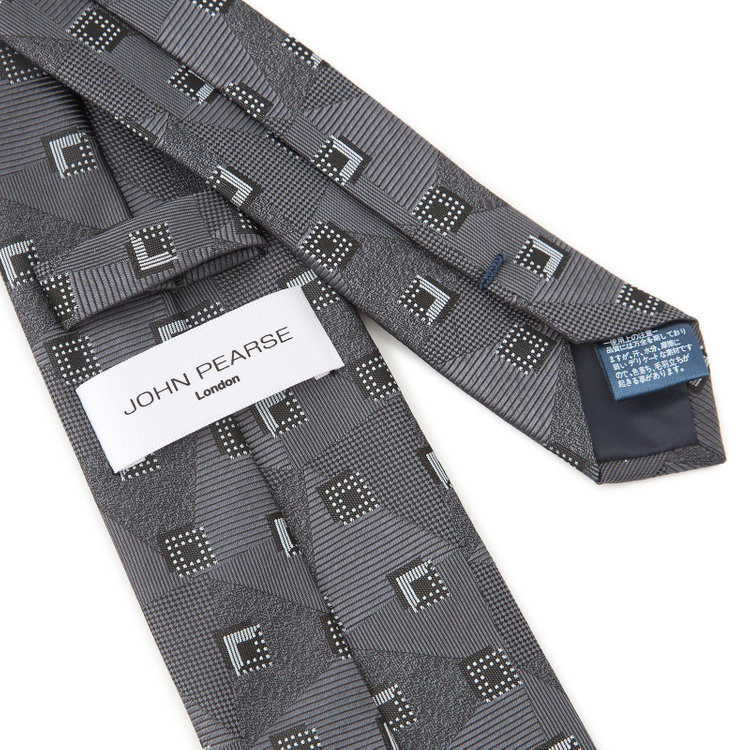 ジョンピアース 【JOHN PEARSE White】シルクポリエステル小紋柄ネクタイ8.0cm幅/グレー その他