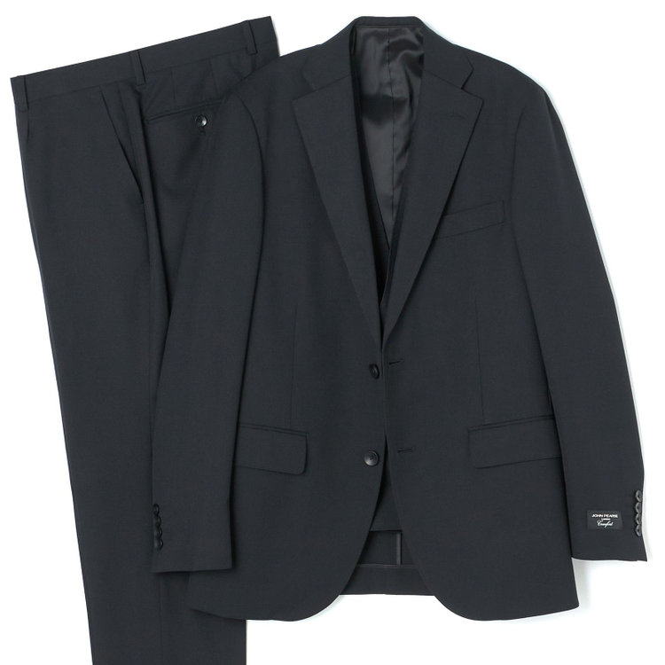 ＪＰ コンフォート 【JOHN PEARSE comfort】【年間】2釦シングルスリーピーススーツ ノータックパンツ ダブルベスト / ブラック / パンツウォッシャブル ※裾上げ必要 黒