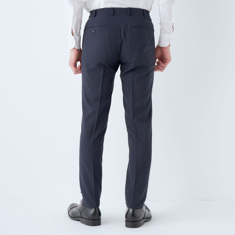 ＪＰ コンフォート 【JOHN PEARSE comfort】【春夏】2釦シングルスリーピーススーツ ショートタック/ネイビー×マイクロチェック/ULTRA MOVE/※裾上げ必要 紺中間