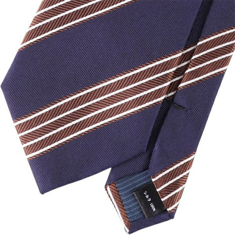 ジョンピアース 【JOHN PEARSE White】シルクストライプ柄ネクタイ/8.0㎝幅/ネイビー×ブラウン ネイビー系(紺)