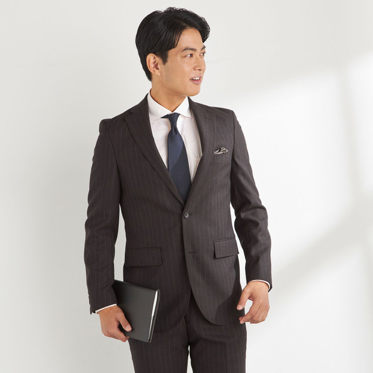 ＪＰ コンフォート 【JOHN PEARSE comfort】【秋冬】2釦シングルスーツ ショートタック/ブラウン×ストライプ/REAL BROWN/NEW ZEALAND WOOLSHOWER CLEAN/SustainaBee Wool/※裾上げ必要 茶中間