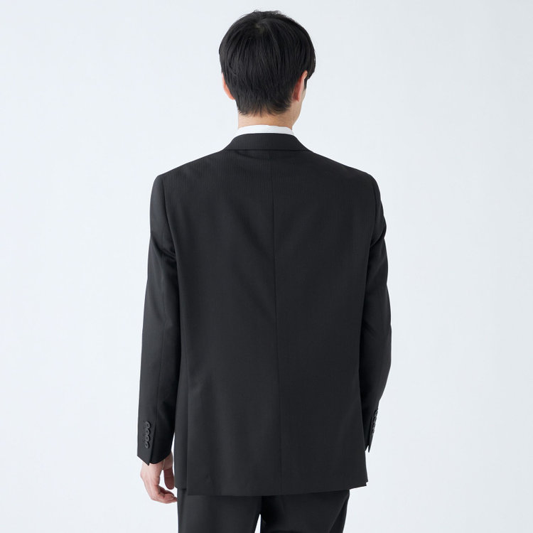 ＫＡＮＳＡＩＭＡＮ 【KANSAIMAN collection Style authentic】【秋冬】スペアパンツ付き/2釦シングルスーツ ショートタック/ブラック×シャドーストライプ/RAIN SUIT 黒