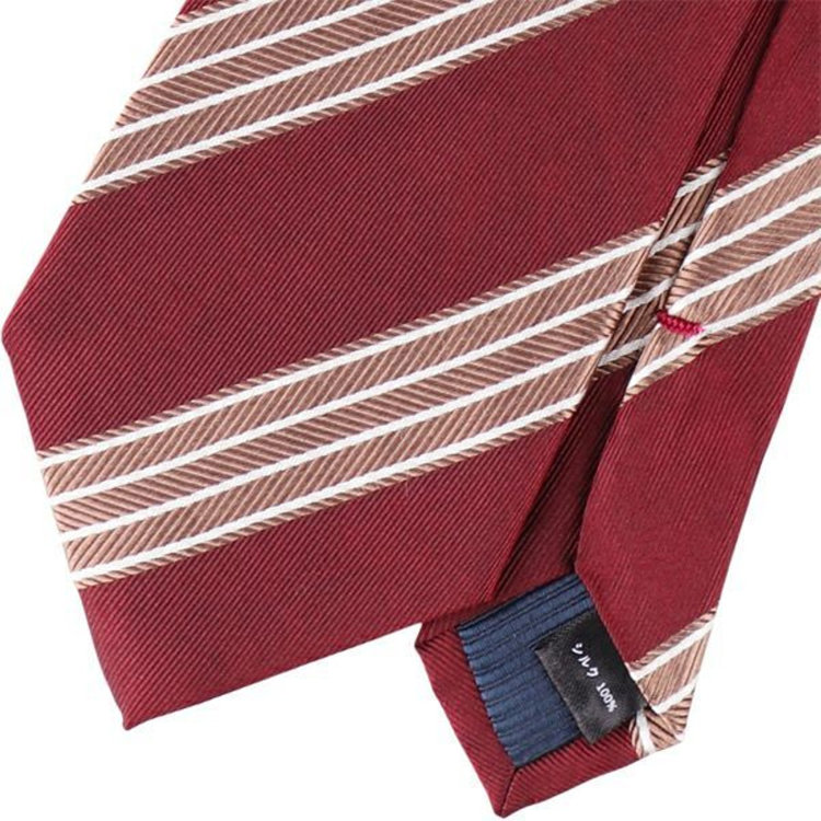 ジョンピアース 【JOHN PEARSE White】シルクストライプ柄ネクタイ/8.0㎝幅/ワイン×ブラウン ワイン系(赤)