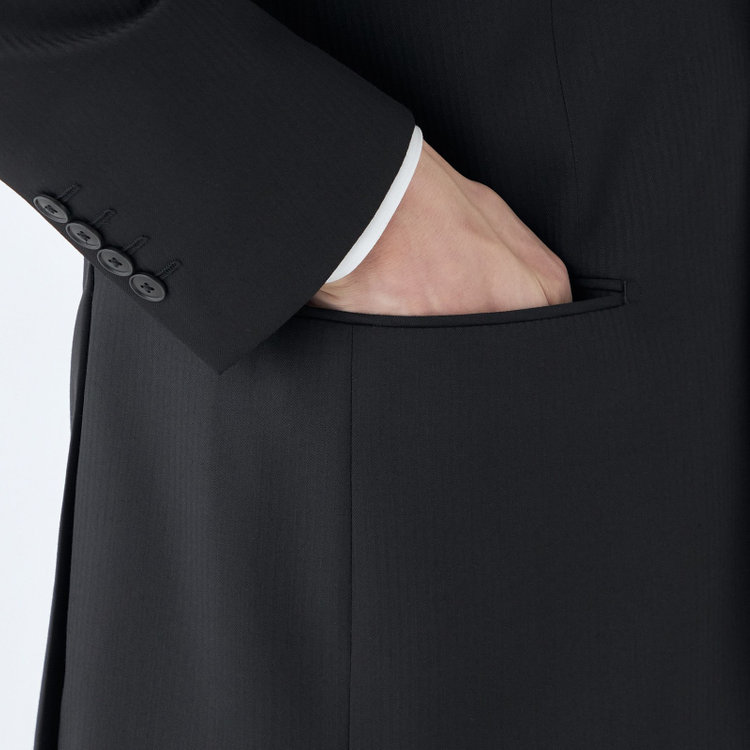 ＫＡＮＳＡＩＭＡＮ 【KANSAIMAN collection Style authentic】【秋冬】スペアパンツ付き/2釦シングルスーツ ショートタック/ブラック×シャドーストライプ/RAIN SUIT 黒