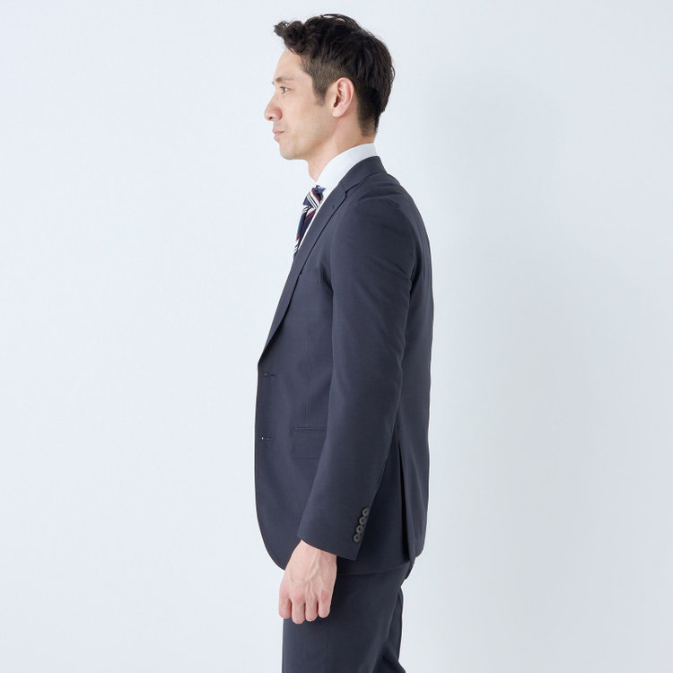 ＪＰ コンフォート 【JOHN PEARSE comfort】【春夏】2釦シングルスリーピーススーツ ショートタック/ネイビー×マイクロチェック/ULTRA MOVE/※裾上げ必要 紺中間