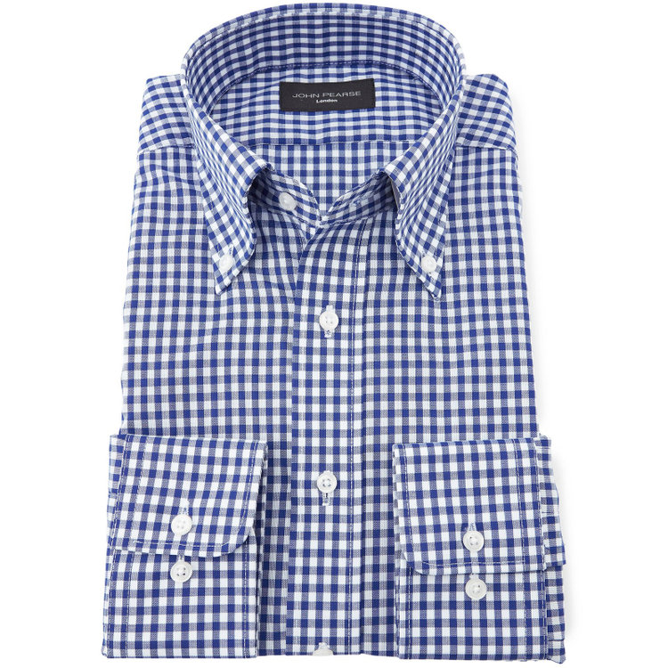 ジョンピアースブラック 【JOHN PEARSE Black】【形態安定】ボタンダウンドレスワイシャツ/ホワイト＆ネイビー×チェック/ULTRA BREATH COOL 青中間