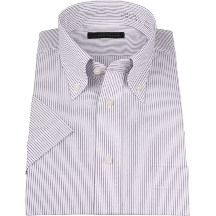 ＤＵＫＥ ＭＯＲＧＡ 【半袖】【DUKEMORGAN】ボタンダウンドレスシャツ/ホワイト×グレーストライプ グレー系(灰)
