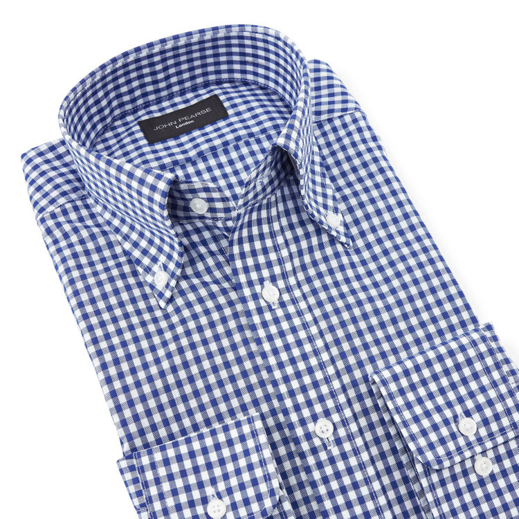ジョンピアースブラック 【JOHN PEARSE Black】【形態安定】ボタンダウンドレスワイシャツ/ホワイト＆ネイビー×チェック/ULTRA BREATH COOL 青中間