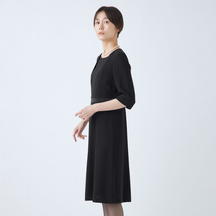 ナチュラル　ビューティー 【NATURAL BEAUTY】【年間】レディースフォーマル/ノーカラーアンサンブル/ウエスト切替5分袖ワンピース 黒
