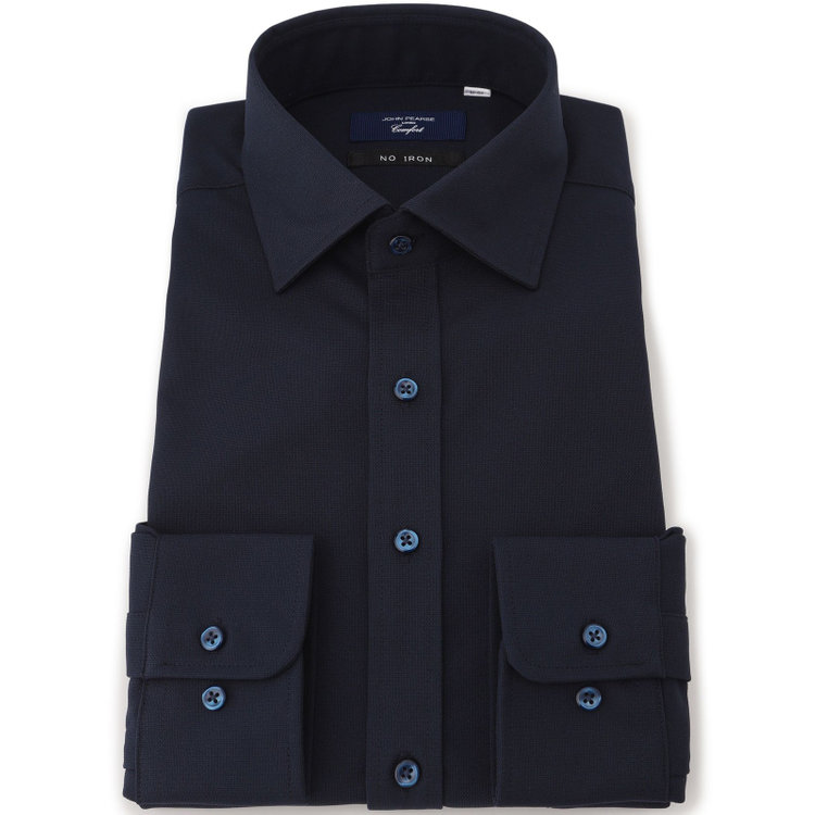 ＪＰコンフォート ネイビー 【JOHN PEARSE comfort navy】ワイドカラーワイシャツ/ネイビー/ULTRA MOVE「ニット素材」「ノーアイロン」「ストレッチ」「高通気性」 紺中間