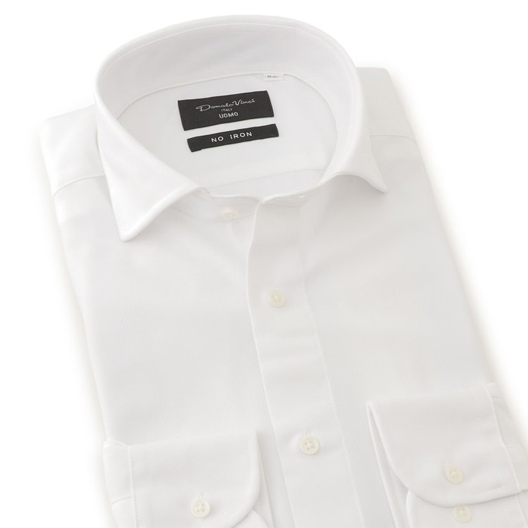 ドナートヴィンチウォモ 【Donato Vinci Italy Uomo】【ノーアイロン】ワイドカラードレスワイシャツ/ホワイト×ドビーツイル/ULTRA MOVE/ニット素材 白
