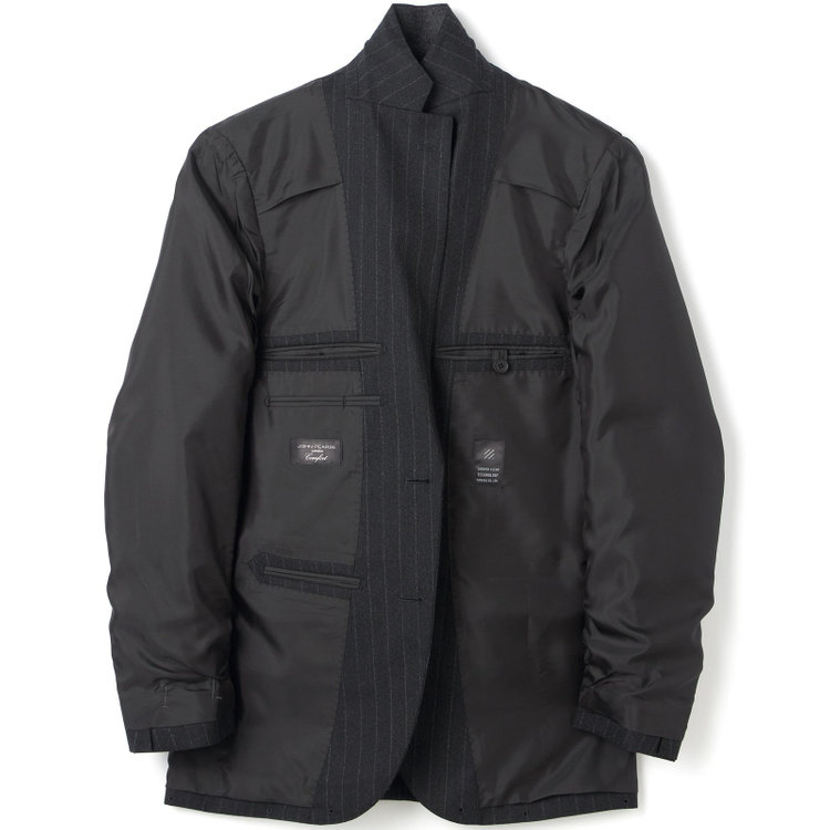 ＪＰ コンフォート 【JOHN PEARSE comfort】【秋冬】2釦シングルスーツ ショートタック/グレー×ストライプ/REAL GRAY/NEW ZEALAND WOOLSHOWER CLEAN/SustainaBee Wool/※裾上げ必要 グレー濃色
