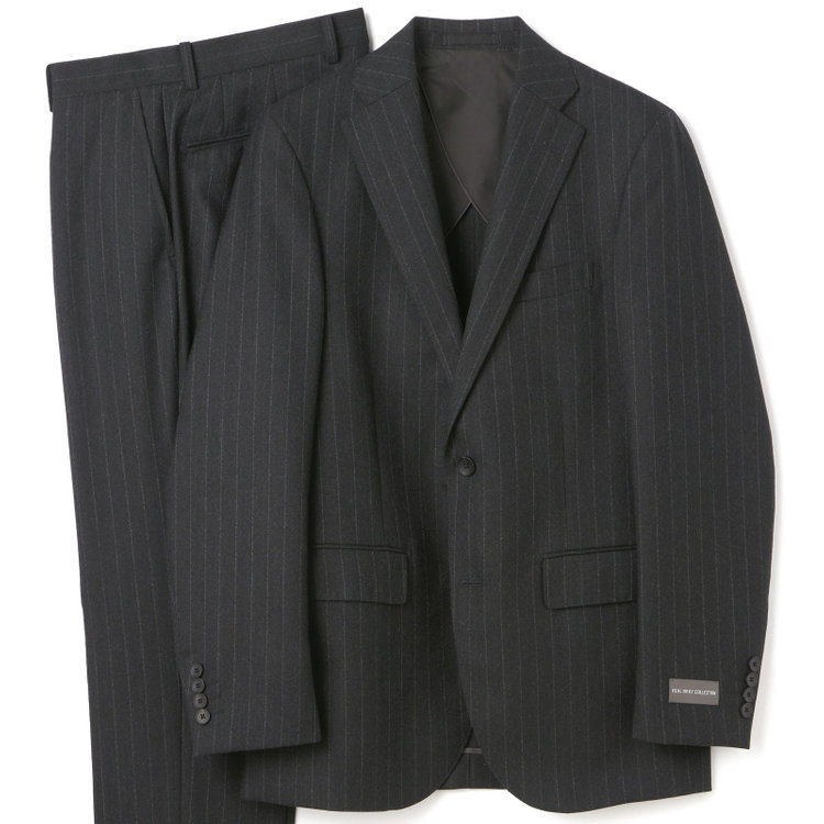 ＪＰ コンフォート 【JOHN PEARSE comfort】【秋冬】2釦シングルスーツ ショートタック/グレー×ストライプ/REAL GRAY/NEW ZEALAND WOOLSHOWER CLEAN/SustainaBee Wool/※裾上げ必要 グレー濃色