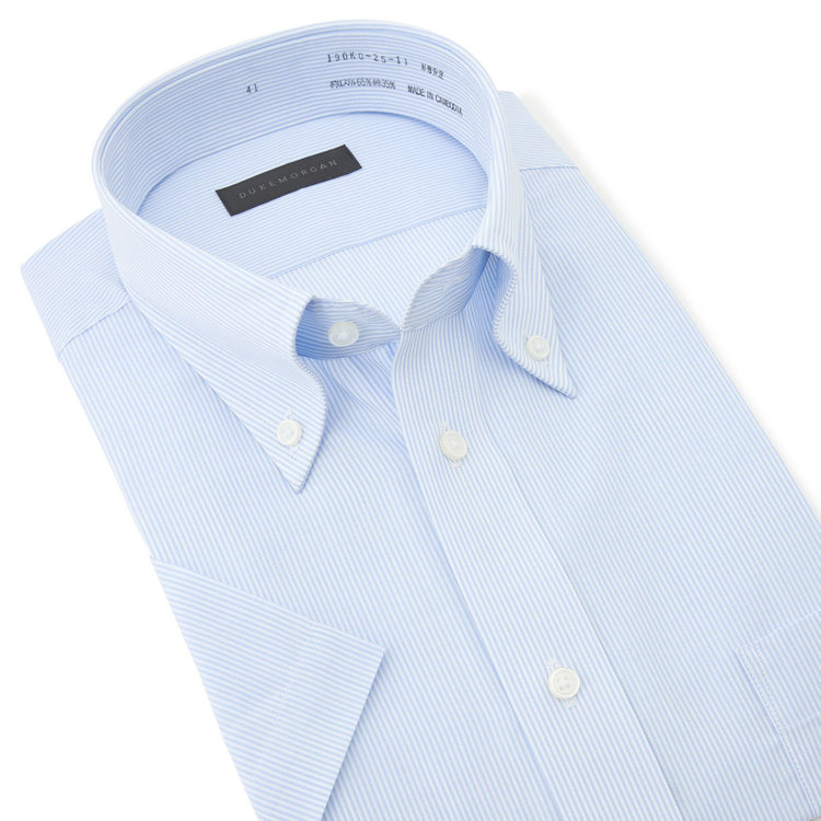 ＤＵＫＥ ＭＯＲＧＡ 【半袖】【DUKEMORGAN】【形態安定】ボタンダウンワイシャツ/ホワイト＆ブルー×ストライプ 青濃色