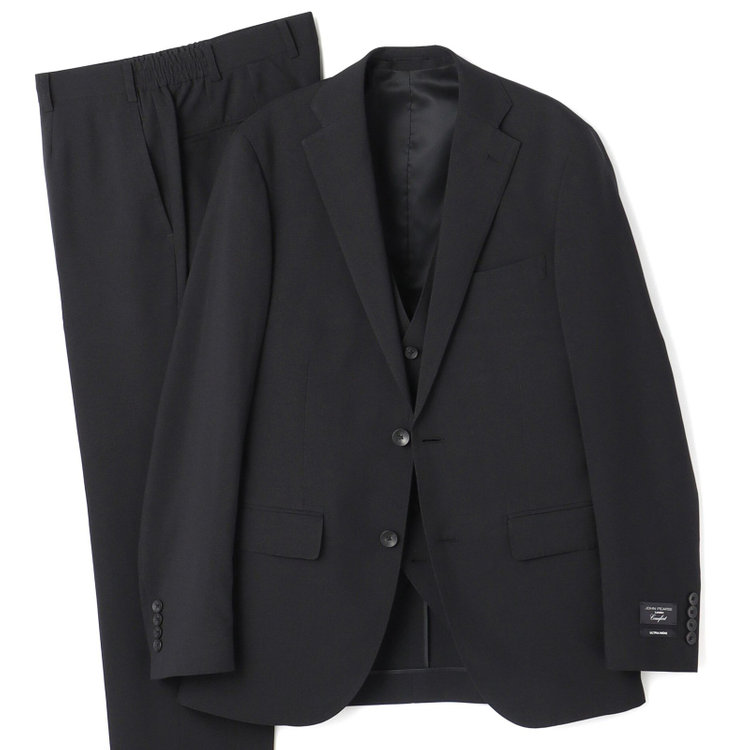 ＪＰ コンフォート 【JOHN PEARSE comfort】【春夏】2釦シングルスリーピーススーツ ショートタック/ブラック×マイクロチェック/ULTRA MOVE/※裾上げ必要 黒