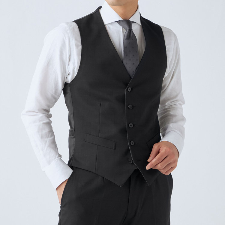 ＪＰ コンフォート 【JOHN PEARSE comfort】【秋冬】リバーシブルジレ(ベスト)/ブラック×シャドーチェック＆グレー×ソリッド/SHOWER CLEAN 黒