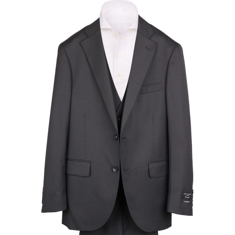 ＪＰ コンフォート 【JOHN PEARSE comfort】【秋冬】7WAY コーディネイトパンツ付き/2釦シングルスリーピーススーツ ショートタック/ブラック×ソリッド+グレーパンツ/ULTRA MOVE/ウエストシャーリング/ウォッシャブル/ストレッチ ブラック系(黒)