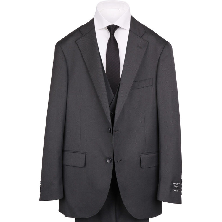 ＪＰ コンフォート 【JOHN PEARSE comfort】【秋冬】7WAY コーディネイトパンツ付き/2釦シングルスリーピーススーツ ショートタック/ブラック×ソリッド+グレーパンツ/ULTRA MOVE/ウエストシャーリング/ウォッシャブル/ストレッチ ブラック系(黒)