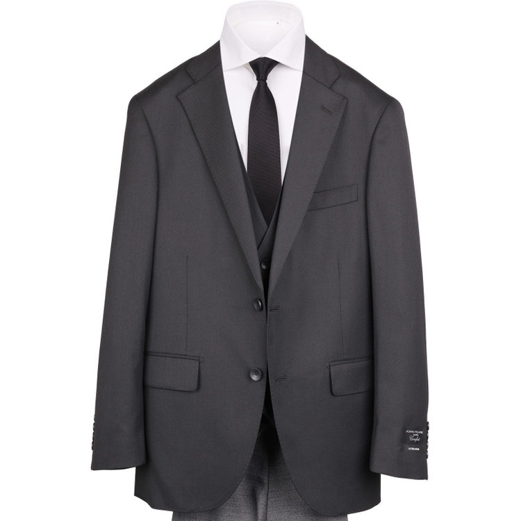 ＪＰ コンフォート 【JOHN PEARSE comfort】【秋冬】7WAY コーディネイトパンツ付き/2釦シングルスリーピーススーツ ショートタック/ブラック×ソリッド+グレーパンツ/ULTRA MOVE/ウエストシャーリング/ウォッシャブル/ストレッチ ブラック系(黒)