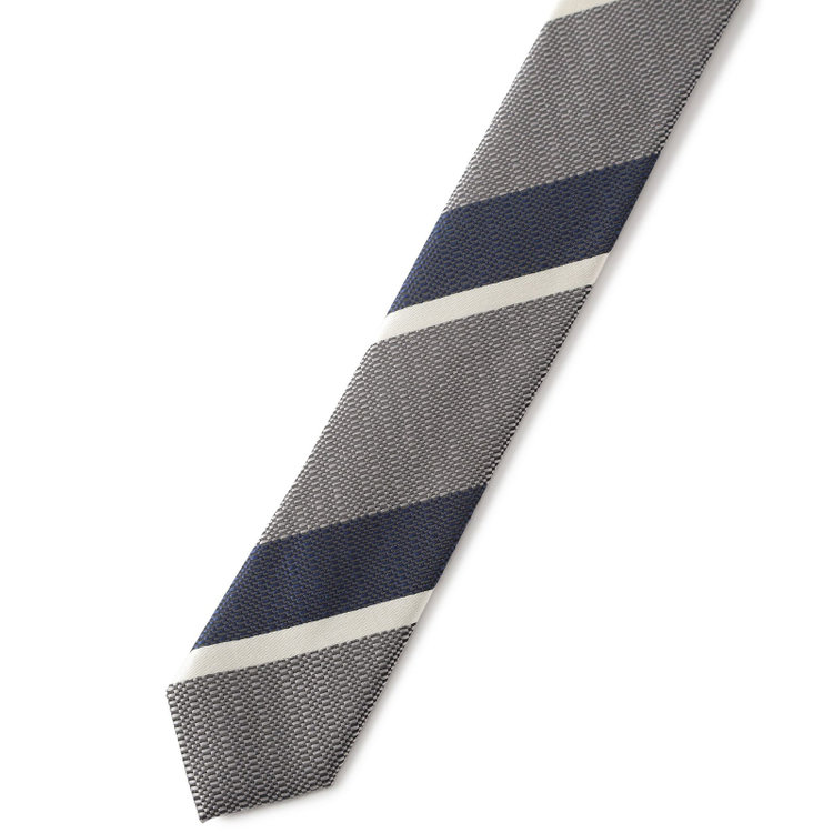 ジョンピアースブラック 【JOHN PEARSE White】シルクブレンドストライプ柄ネクタイ/8.0cm幅/グレー×ネイビー その他