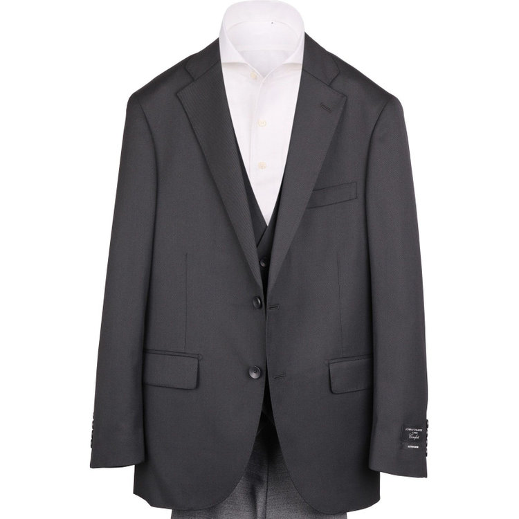 ＪＰ コンフォート 【JOHN PEARSE comfort】【秋冬】7WAY コーディネイトパンツ付き/2釦シングルスリーピーススーツ ショートタック/ブラック×ソリッド+グレーパンツ/ULTRA MOVE/ウエストシャーリング/ウォッシャブル/ストレッチ ブラック系(黒)