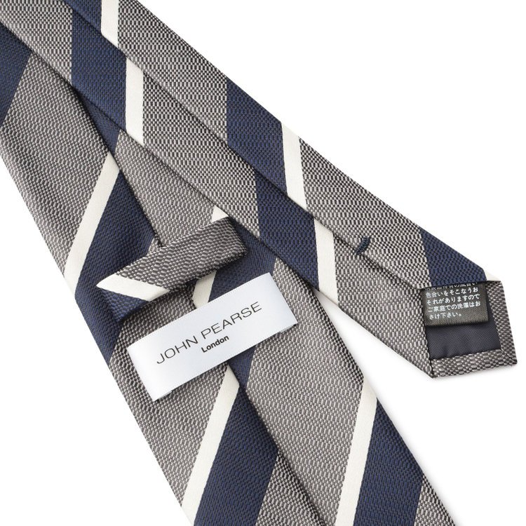 ジョンピアースブラック 【JOHN PEARSE White】シルクブレンドストライプ柄ネクタイ/8.0cm幅/グレー×ネイビー その他
