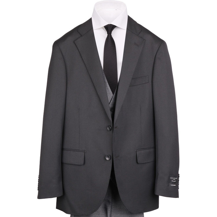 ＪＰ コンフォート 【JOHN PEARSE comfort】【秋冬】7WAY コーディネイトパンツ付き/2釦シングルスリーピーススーツ ショートタック/ブラック×ソリッド+グレーパンツ/ULTRA MOVE/ウエストシャーリング/ウォッシャブル/ストレッチ ブラック系(黒)