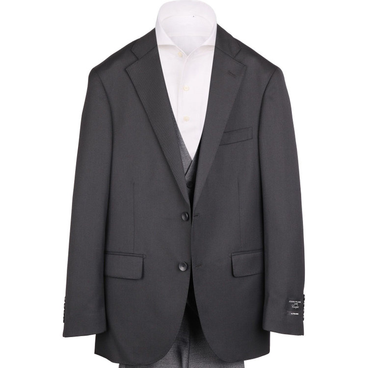 ＪＰ コンフォート 【JOHN PEARSE comfort】【秋冬】7WAY コーディネイトパンツ付き/2釦シングルスリーピーススーツ ショートタック/ブラック×ソリッド+グレーパンツ/ULTRA MOVE/ウエストシャーリング/ウォッシャブル/ストレッチ ブラック系(黒)