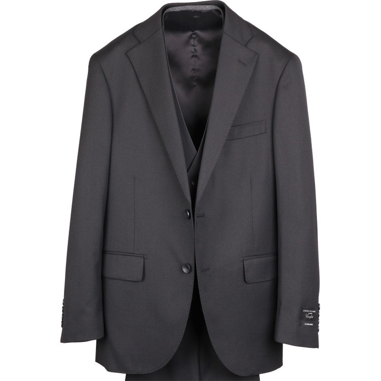 ＪＰ コンフォート 【JOHN PEARSE comfort】【秋冬】7WAY コーディネイトパンツ付き/2釦シングルスリーピーススーツ ショートタック/ブラック×ソリッド+グレーパンツ/ULTRA MOVE/ウエストシャーリング/ウォッシャブル/ストレッチ ブラック系(黒)